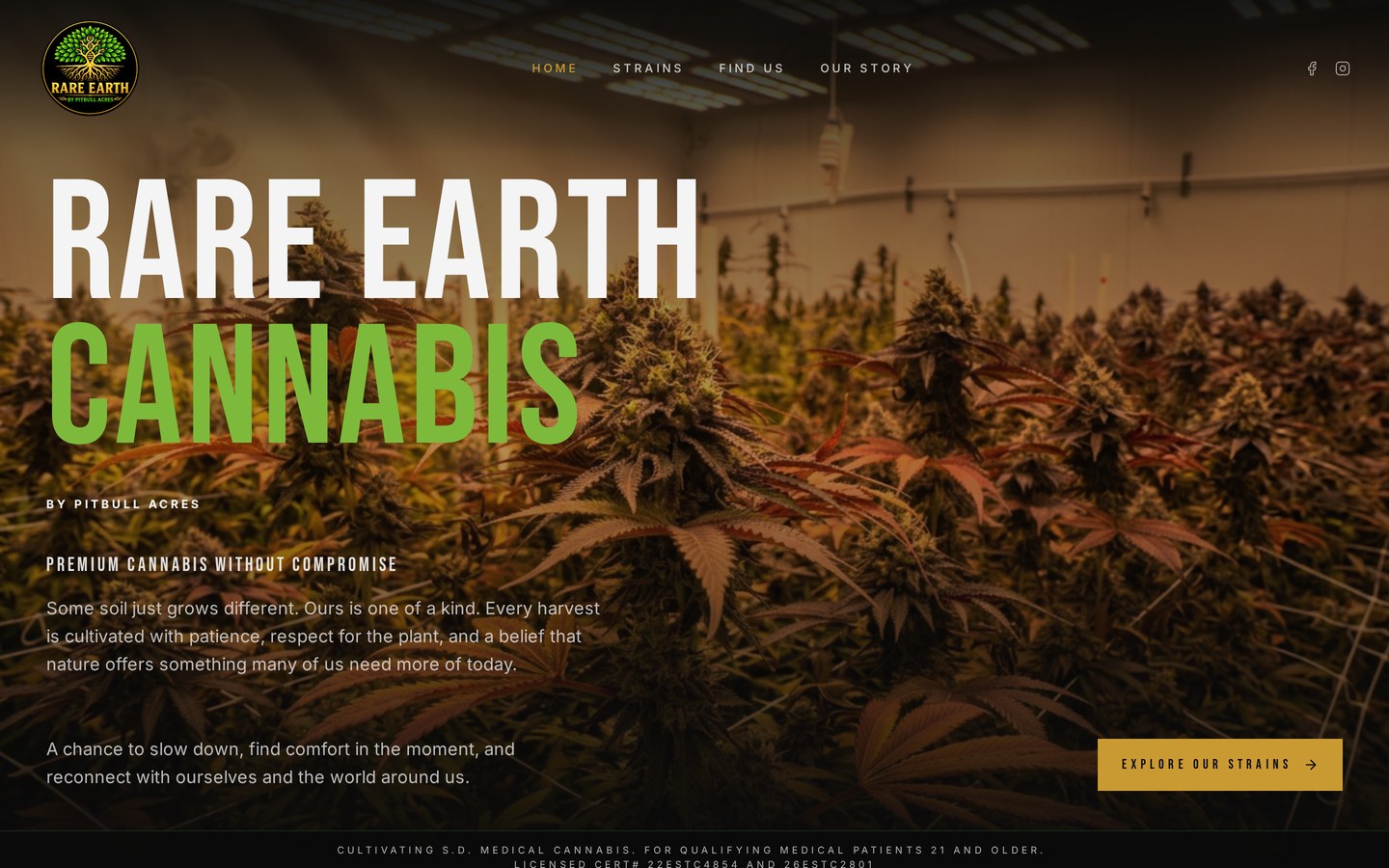 Desktop homepage design — Rare Earth by Pitbull Acres brand and website, Source IE case study.