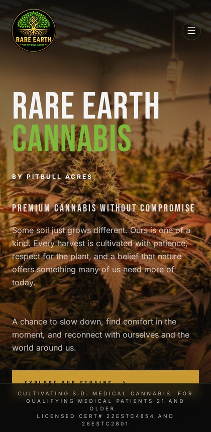 Mobile homepage design — Rare Earth by Pitbull Acres brand and website, Source IE case study.